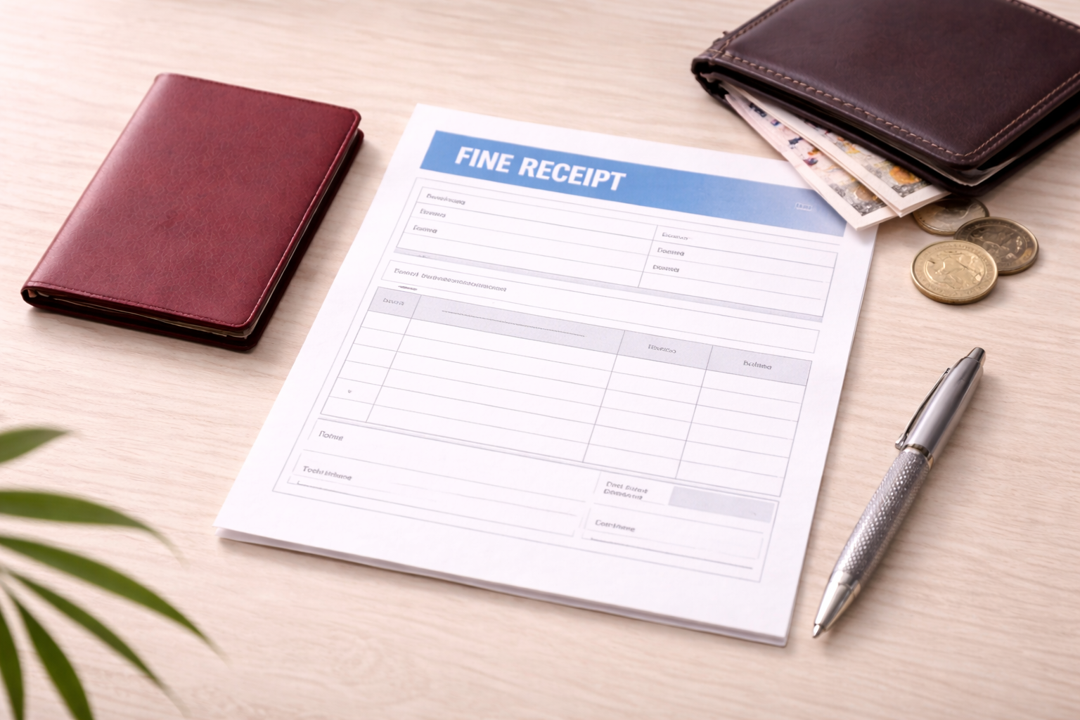 Overstay fine receipt (blank)